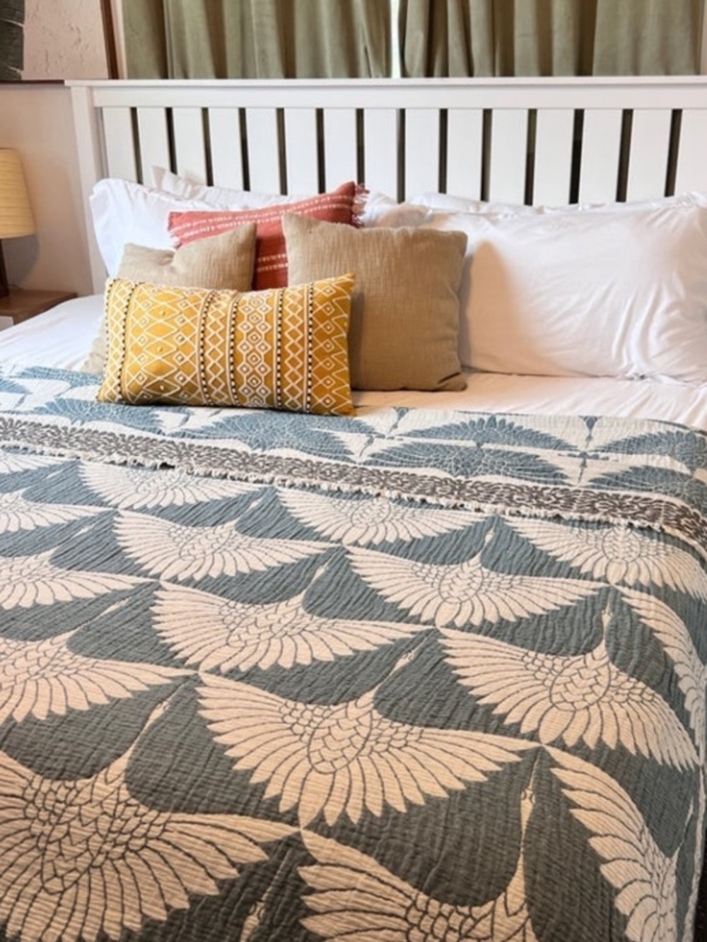 Luxury Woven King Bedspread in Teal 100% Cotton Quilted + Woven 2 Side NEW - Picture 9 of 16